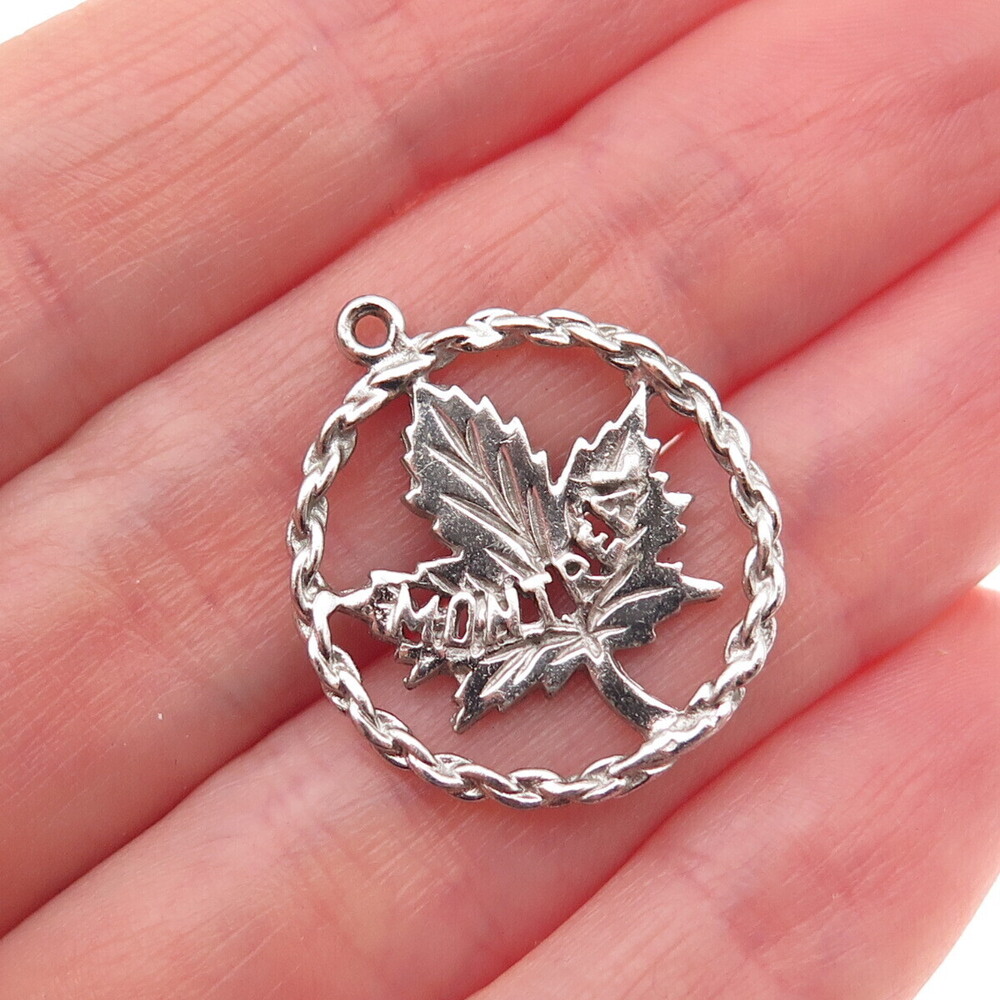 925 Sterling Silver Vintage Montreal Maple Leaf Charm Pendant